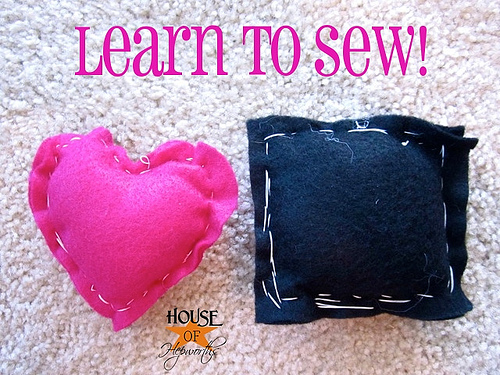 The kids are getting crafty {learning to sew}