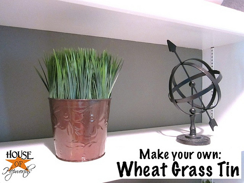 Another cheap & easy Dollar Store decor; Wheat Grass Tins