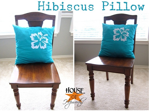 Hibiscus pillow from a bedsheet