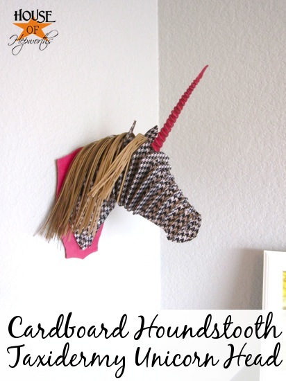 Cardboard Houndstooth Taxidermy Unicorn Head
