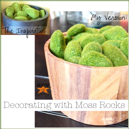 Recreating model home decor {decorative moss rocks}