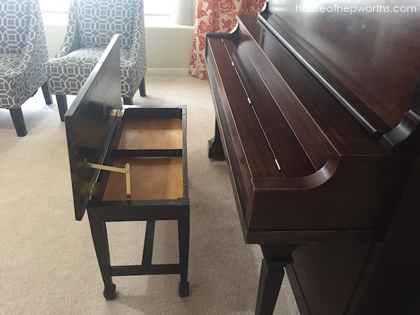 The piano bench gets new hinges and a make-under